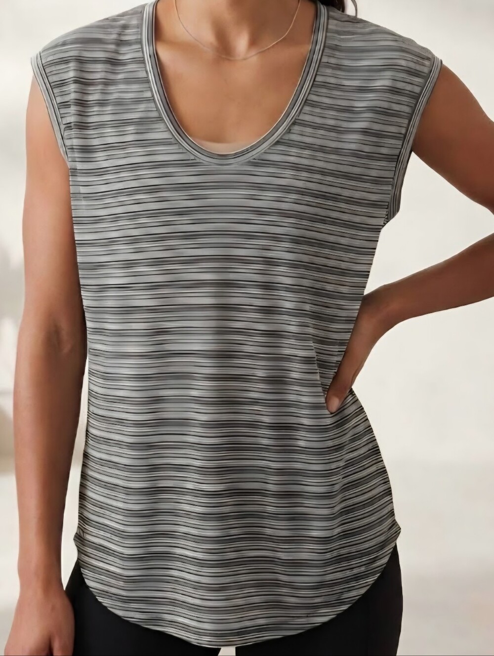 Athleta Cloudlight Stratus T Shirt Size XLT Black White Stripes Athleisure